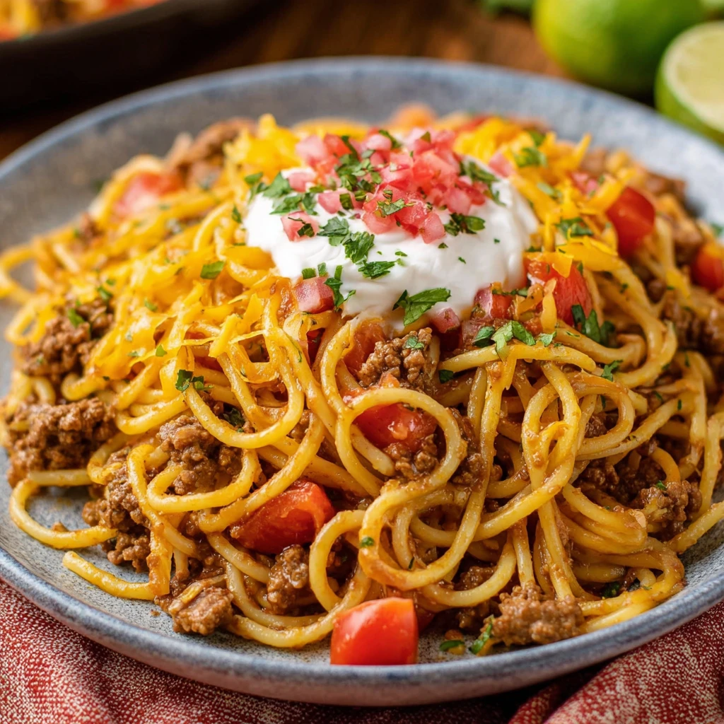Cheesy Taco Spaghetti (Quick & Easy Family Meal)