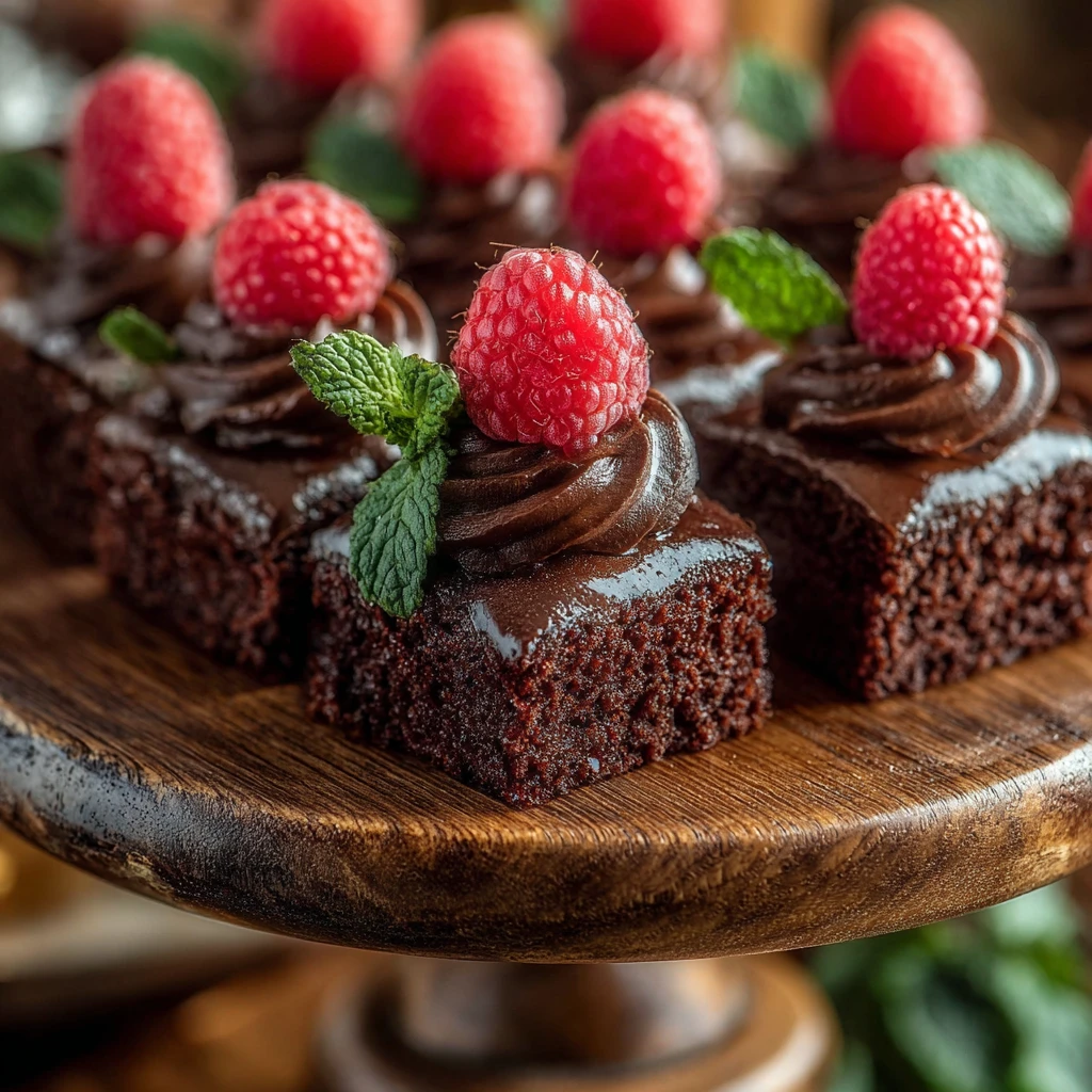 chocolate cake with raspberries on top for party food