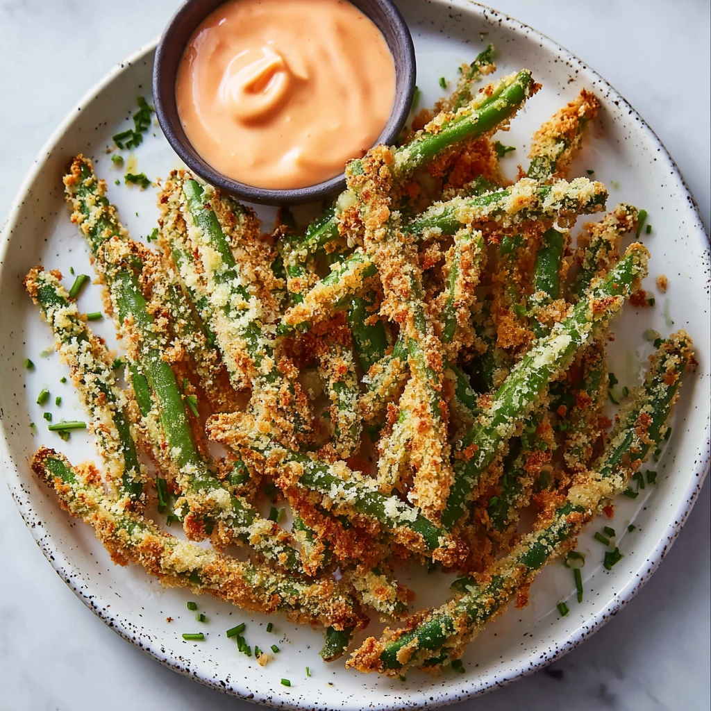 Crispy Baked Green Bean Fries with Creamy Sriracha Sauce Love