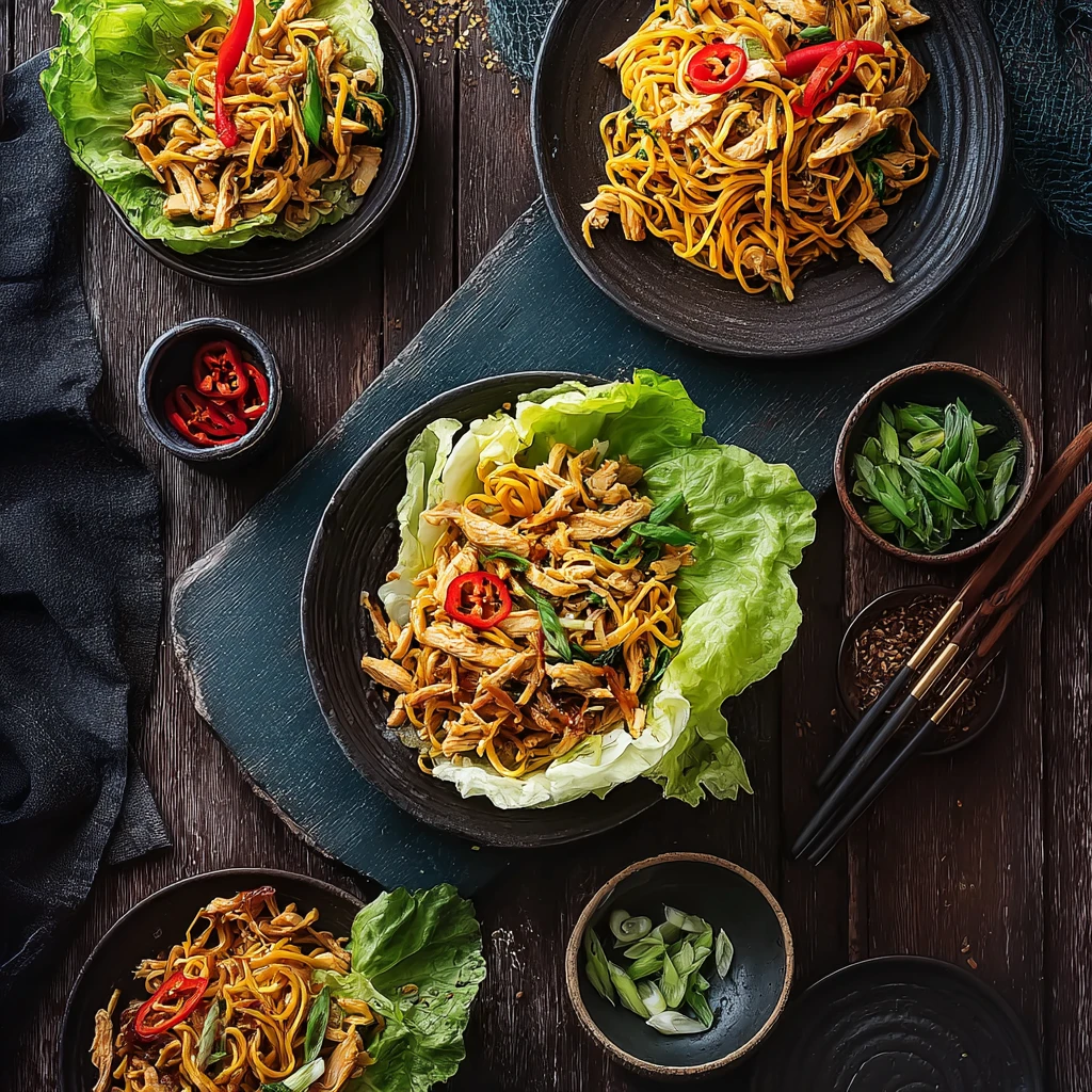 Delicious Singapore Noodle and Chicken Lettuce Cups to Savor