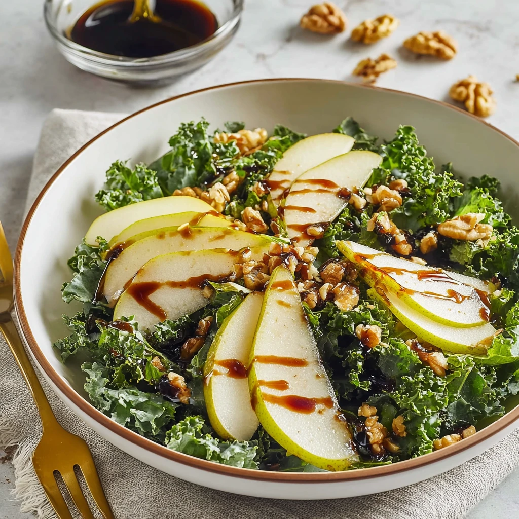 Delightful Pear Walnut Kale Salad with Balsamic Dressing