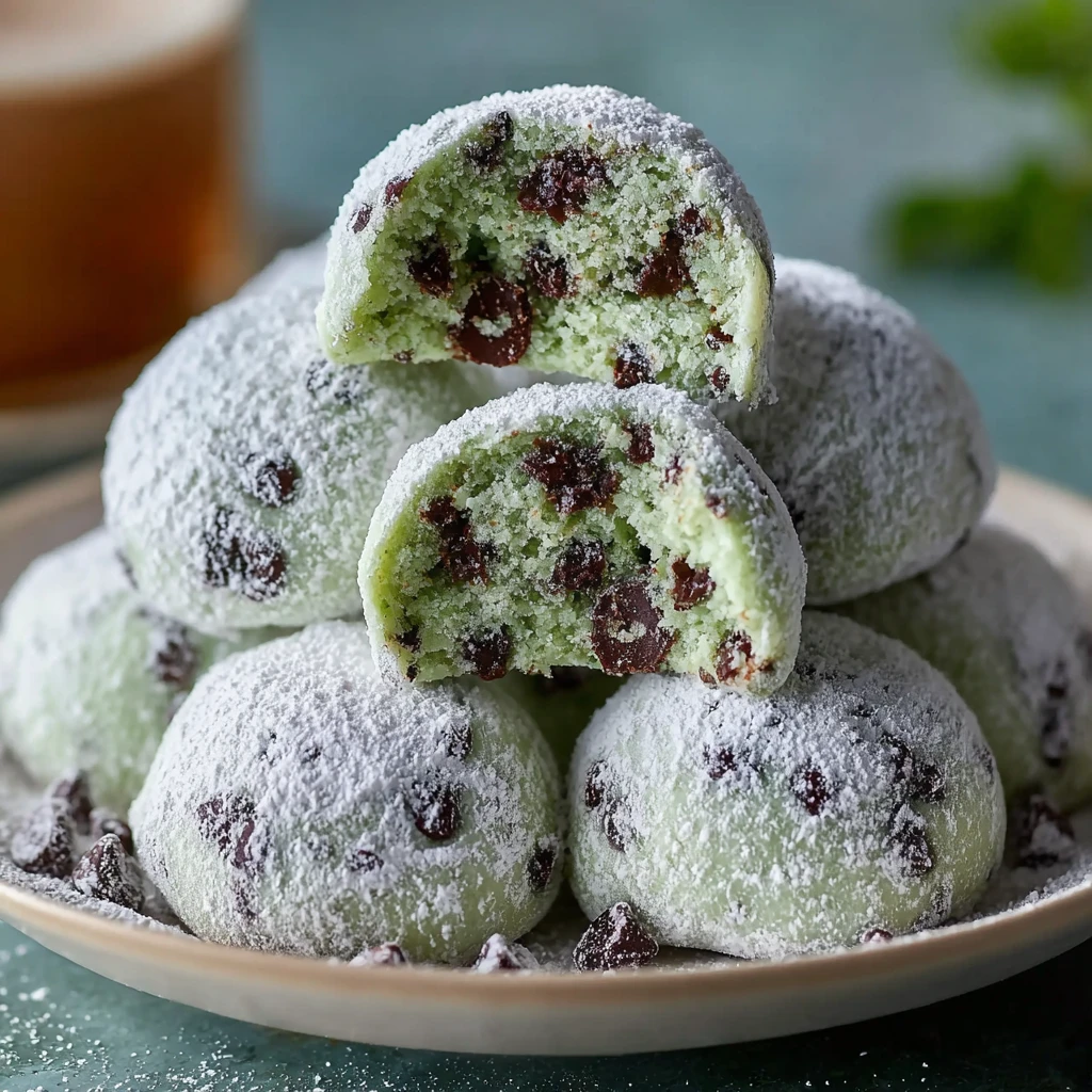 Easy Mint Chocolate Chip Snowball Cookies Recipe