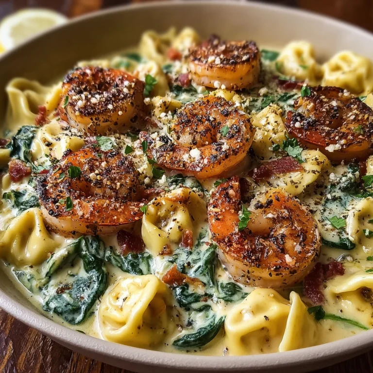 One Pot Shrimp Creamy Garlic Tortellini