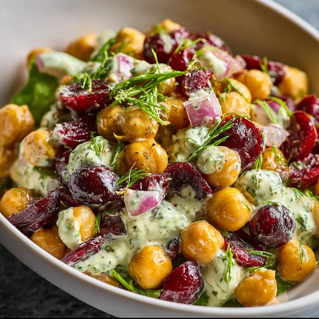 Chickpea Cranberry Salad with Creamy Feta Dressing