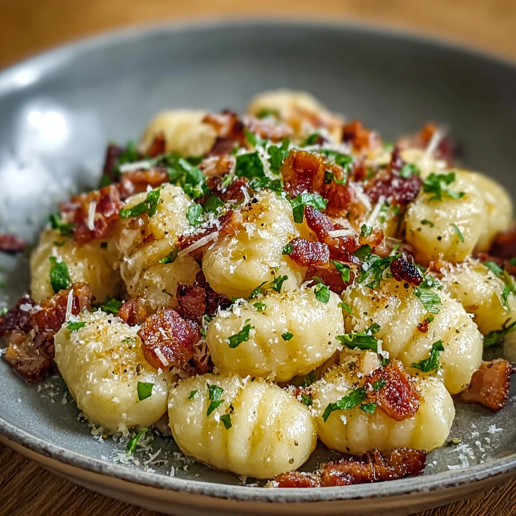 Indulge in Gnocchi Carbonara with Bacon and Parmesan Tonight!
