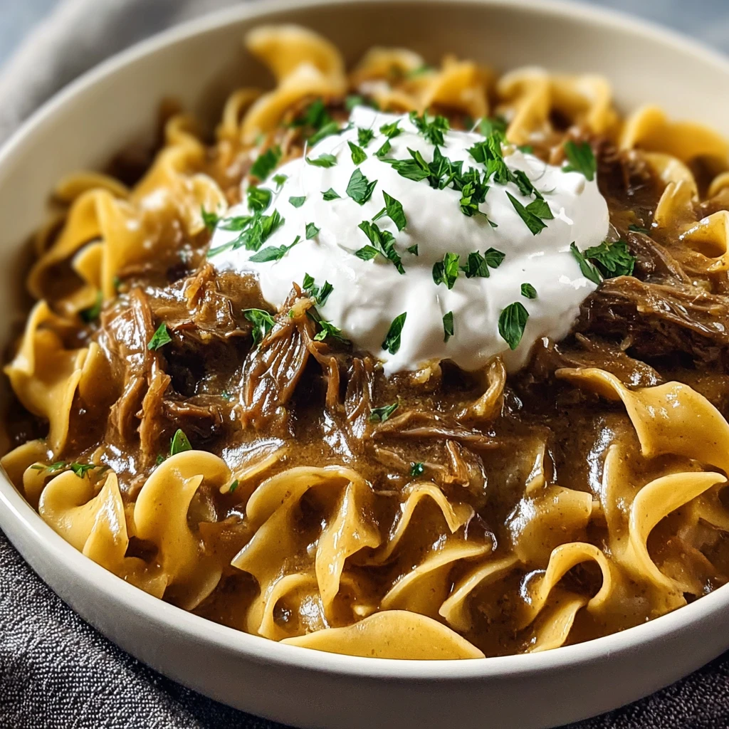Make Cozy Crock Pot French Onion Beef and Noodles Tonight!