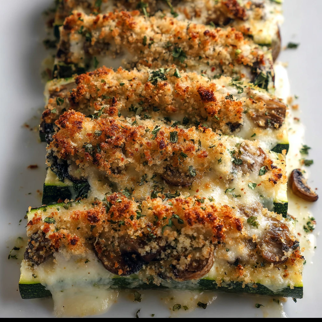Mushroom and Spinach Zucchini Lasagna Loaf
