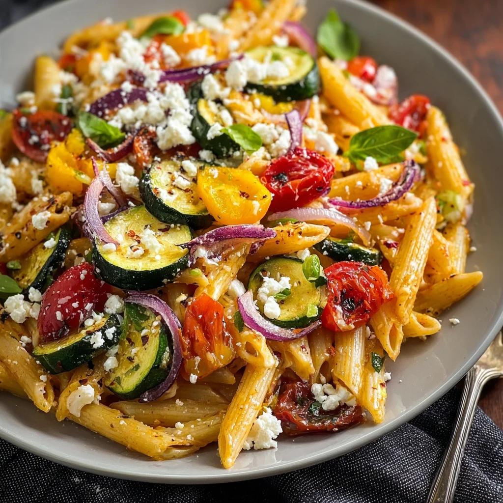 Roasted Veggie Pasta with Feta
